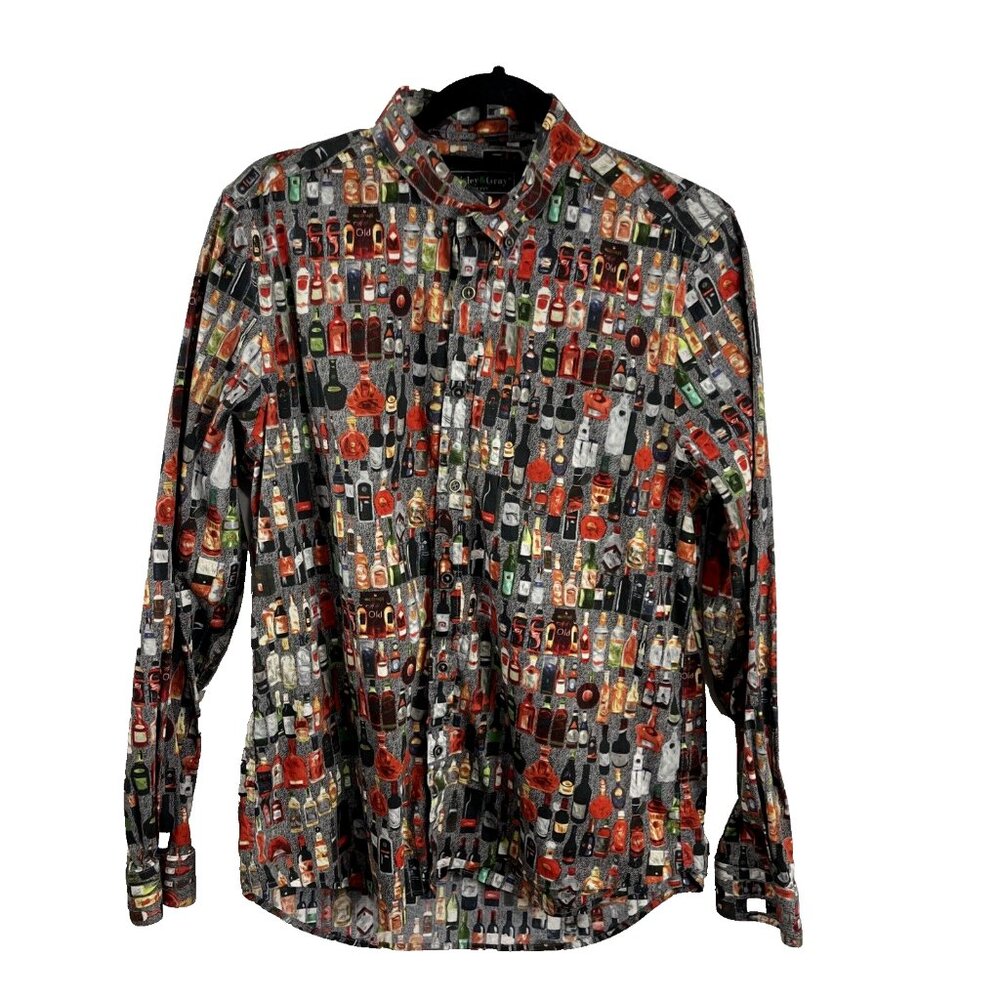 Paisley & Gray Slim Fit Wine & Spirits Cotton Dress Shirt Mens Size L 14